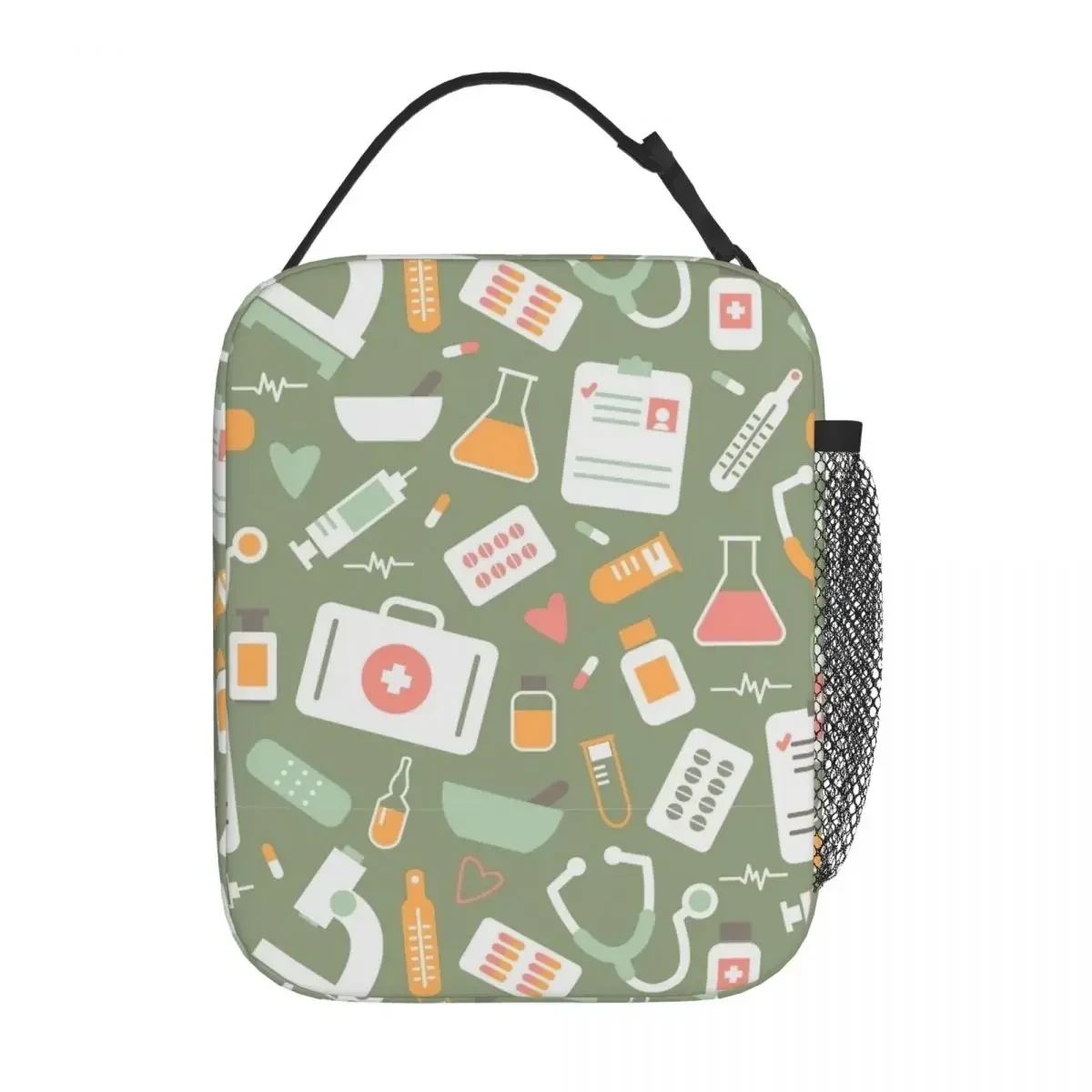 Food Storage Bag - 看護師ヘルスケア柄マーチング断熱ランチトートバッグ、学校やオフィス用食品保存バッグ、ポータブルサーマルクーラーランチボックス
