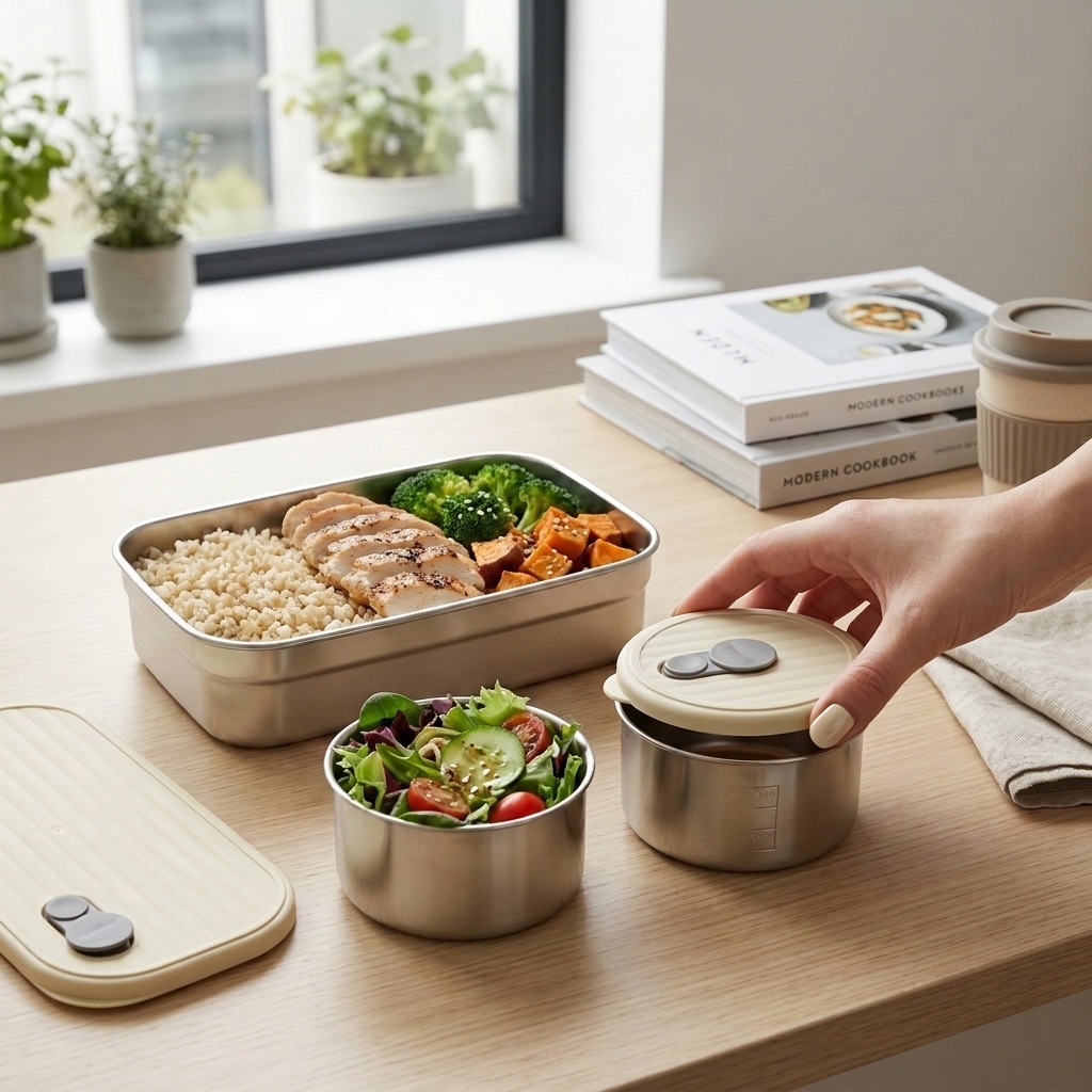 Food Storage Oven Safe - 電子レンジ対応 304ステンレス製弁当箱セット 3コンパートメント 食品保存容器 大人・子供用ランチボックス