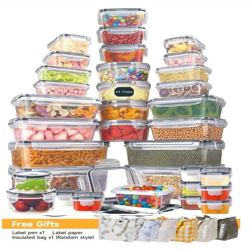 Food Storage Meals - 48個入り BPAフリー食品保存容器セット – キッチン、パントリー、旅行用の蓋とラベル付き気密容器24個