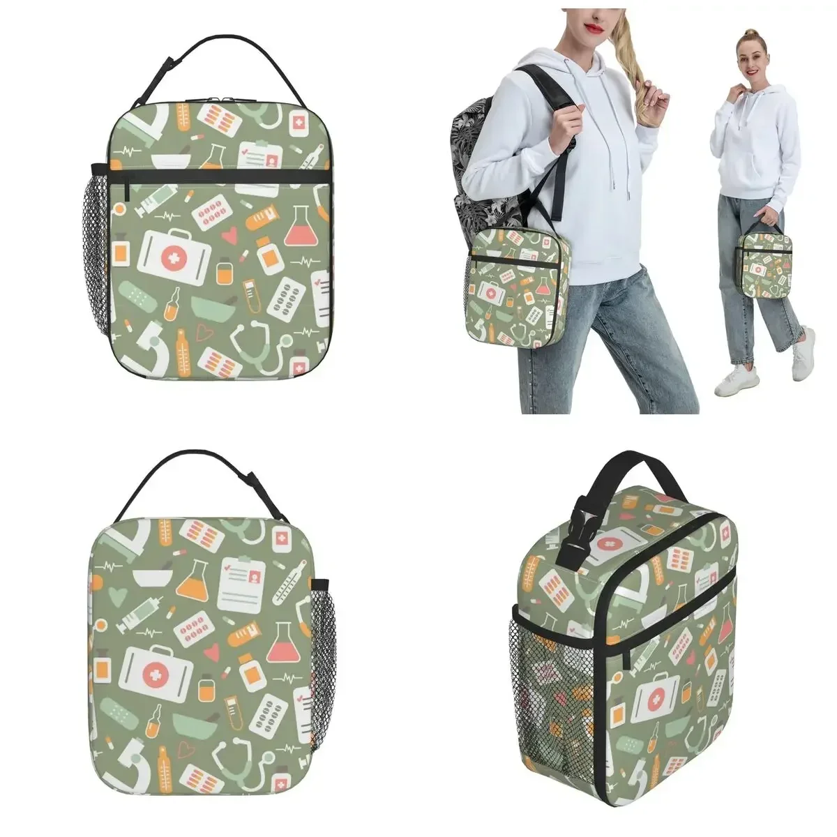 看護師ヘルスケア柄マーチング断熱ランチトートバッグ、学校やオ - Food Storage Bag のレビューと価格