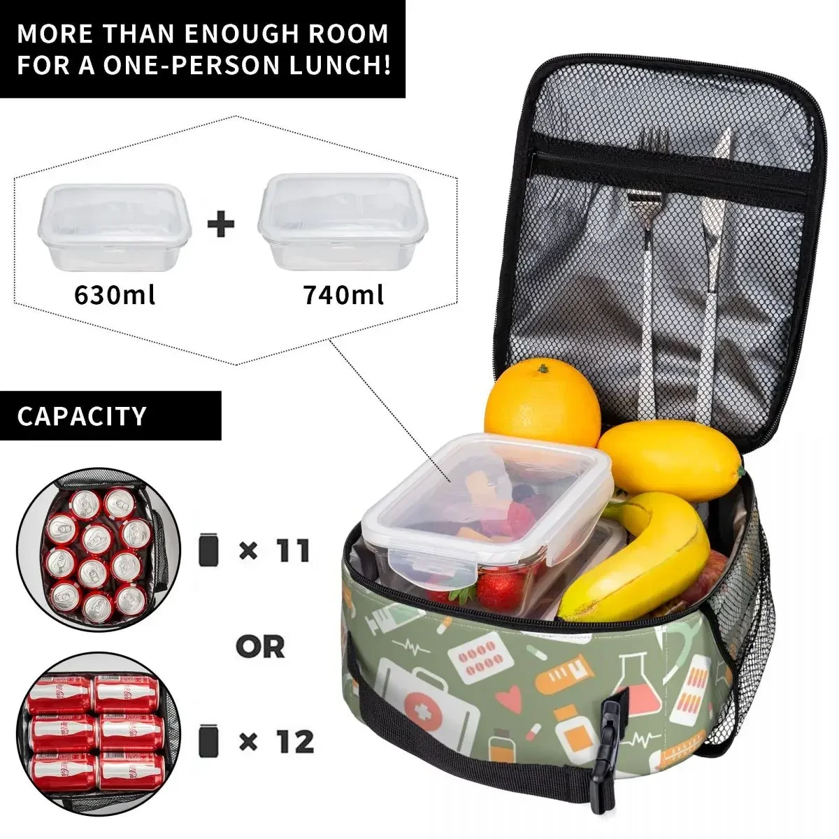 看護師ヘルスケア柄マーチング断熱ランチトートバッグ、学校やオ - Food Storage Bag のレビューと価格