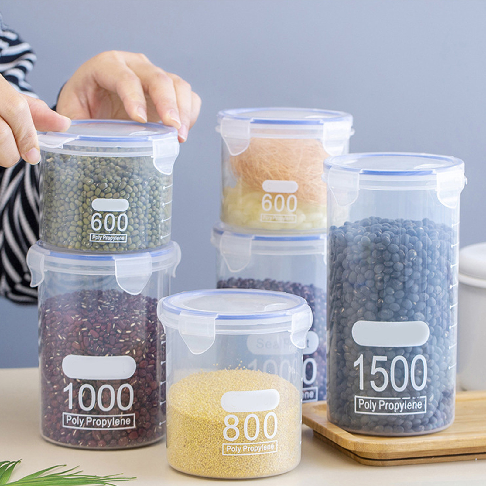 6個入り、密閉式の保存容器。透明プラスチック製で、穀物や食品 - Food Storage Containers のレビューと価格