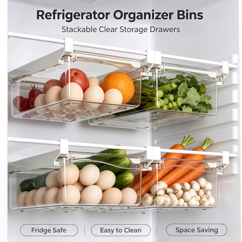 吊り下げ式スライドドロワー冷蔵庫収納ボックス、引き出し式プラ - Food Storage With Dividers のレビューと価格
