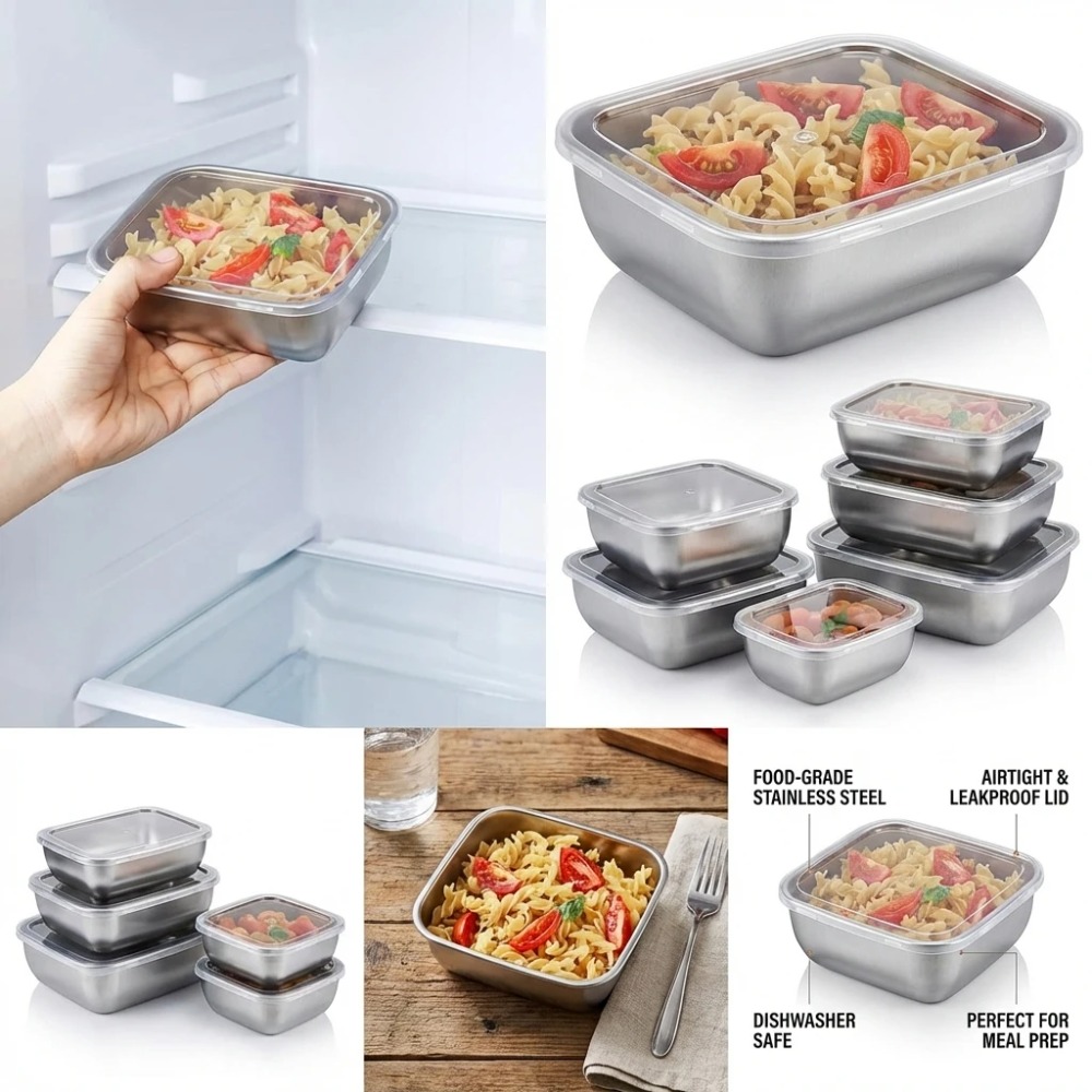 6個入りステンレス製食品保存容器漏れ防止6個入りステンレス製 - Food Storage Meals のレビューと価格