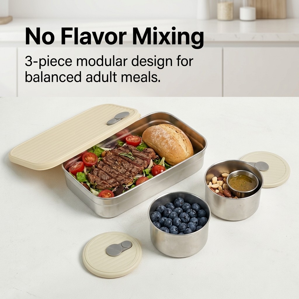 電子レンジ対応 304ステンレス製弁当箱セット 3コンパート - Food Storage Oven Safe のレビューと価格